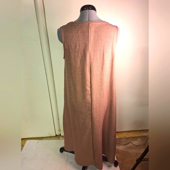 Tan/ Mauve V Neck Shift Dress W/Pockets, Linen Sz S - Picture 5 of 6